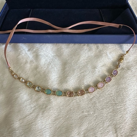 Swarovski Gold and Pink Ribbon Rosette Collar Necklace - Picture 2 of 6